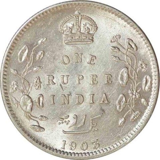 Silver One Rupee Coin of King Edward VII of Calcutta Mint of 1903.