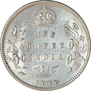 Silver One Rupee Coin of King Edward VII of Calcutta Mint of 1905.