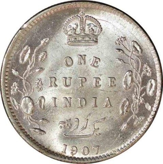 Silver One Rupee Coin of King Edward VII of  Calcutta Mint of 1907.