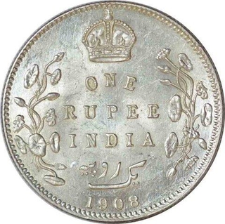 Silver One Rupee Coin of King Edward VII of Bombay Mint of 1908.