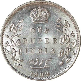 Silver One Rupee Coin  of King Edward VII of Calcutta Mint of 1909.