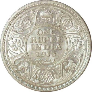 Silver One Rupee Coin of King George V of Calcutta Mint of 1913.