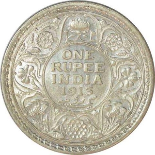 Silver One Rupee Coin of King George V of Calcutta Mint of 1913.