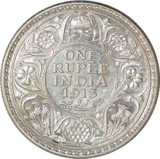 Silver One Rupee Coin of King George V of Bombay Mint of 1913.