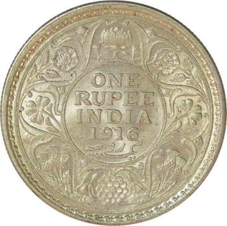 Silver One Rupee Coin of King George V of Calcutta Mint of 1916.