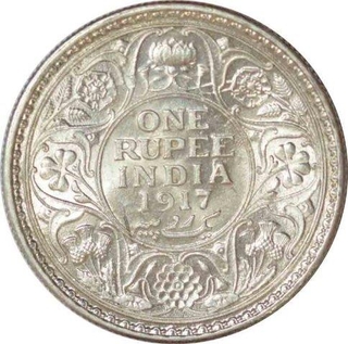 Silver One Rupee Coin of King George V of Calcutta Mint of 1917.