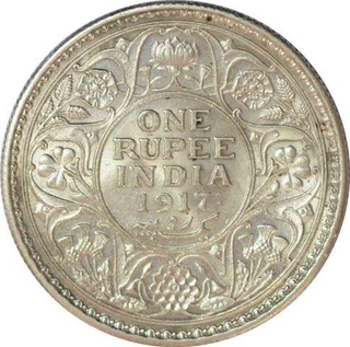 Silver One Rupee Coin of King George V of Calcutta Mint of 1917.