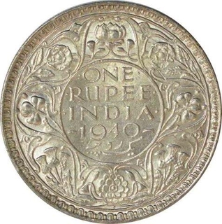 Silver One Rupee Coin of King George VI of Bombay Mint of 1940.