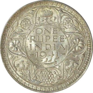 Silver One Rupee Coin of King George VI of Bombay Mint of 1941.