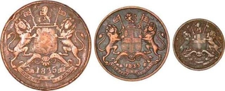 Lot of Three Copper Different Denomination Coins of East India Company of Different Mint of 1835.