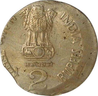 Error Cupro Nickle Two Rupee Coin of Calcutta mint of Republic India of 2003.