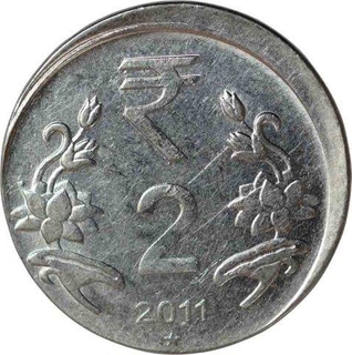 Error Steel Two Rupee Coin of Hyderabad mint of Republic India of 2011.