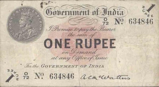 One Rupee Bank Note of King George Vof signed by A C Mc watters  of 1917.