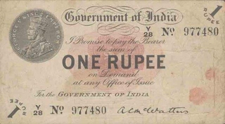 One Rupee Bank Note of King George of signed by A C Mc watters correct gujarati of 1917.