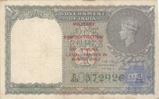 One Rupee Bank Note of King George VI signed by CE Jones of Burma issue.