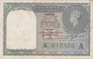 One Rupee Note of King George VI signed by CE Jones of Burma issue.