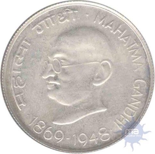 Silver Ten Rupees Coin of Gandhi Birth Centenary of Bombay Mint of Republic India of the year 1969.