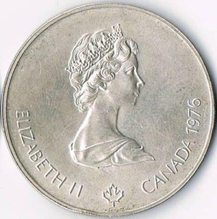 Silver Five Dollars Coin of ELizabeth II of Canada.