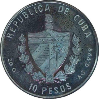 Cupro Nickle Ten Pesos Coin of Cuba.