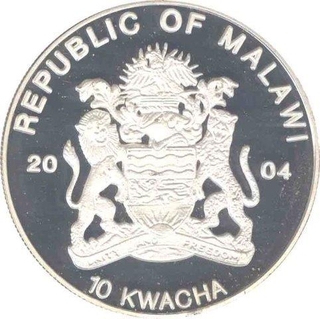 Silver Plated Cupro Nickle Ten Kwacha Coin of Republic of Malawi.