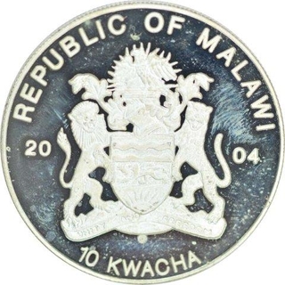 Silver Plated Cupro Nickle of Ten Kwacha Coin of Republic of Malawi.