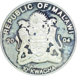 Silver Plated Cupro Nickle Ten Kwacha Coin of Republic of Malawi.