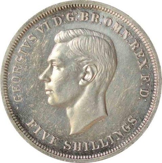 Cupro Nickel Five Shillings Coin of George VI of United Kingdom of 1951.