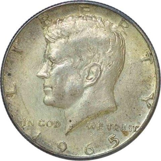 Silver Half Dollar Coin of United State of America of 1965.