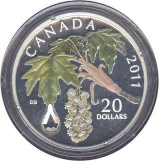 Silver Twenty Dollar Colarized maple leaf proof coin of Canada of 2011.