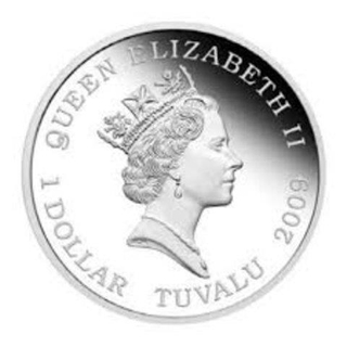 Silver One Dollar Proof Coin of Elizabeth II of Tuvalu of 2009.