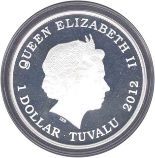 Silver One Dollar Proof Coin  of Elizabeth II of Tuvalu of 2012.