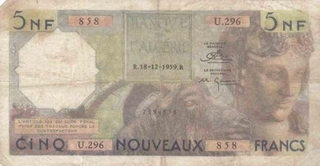 Five  Francs Bank Nots of Algeria of 1959.