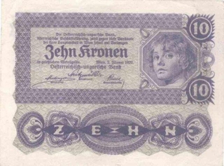 Ten Kronen Bank Note of Austria of 1922.