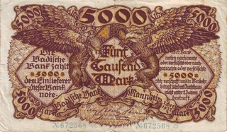 Five Thousand Mark Bank Note of Bedan of 1922.