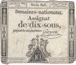 Ten Billet Bank Note of France of 1793.