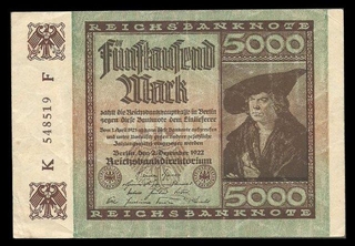 Five Thousand Mark Bank Note of Germany of 1922.