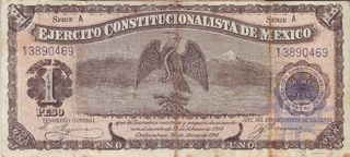 One Peso Bank Noteof Mexico of 1914.