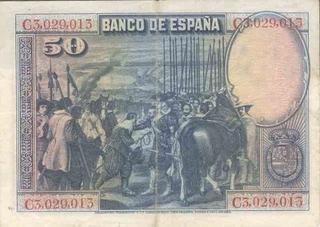 Fifty Euro Bank Note of Spain of 1928.