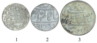 Silver One Rupee and Half Rupee Coins of Murshidabad & Banaras Mint of Bengal Presidency.