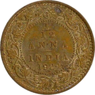 Bronze One Twelfth Anna Coin  of King George V of Bombay Mint of 1924.