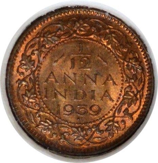 Copper One Twelfth Anna Coin of King George VI of Bombay Mint of 1939.