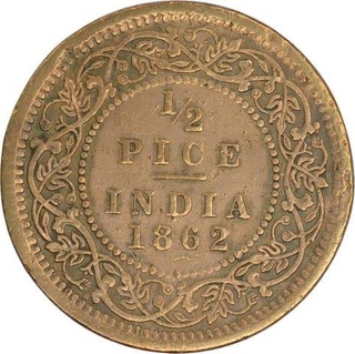 Copper Half Pice Coin of Victoria Queen of Calcutta Mint of 1862.