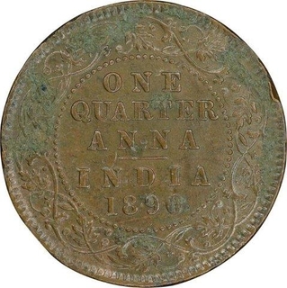 Copper Quarter Anna Coin  of Victoria Empress of Calcutta Mint of 1896.