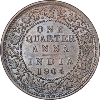 Copper Quarter Anna Coin of King Edward VII of Calcutta Mint of 1904.