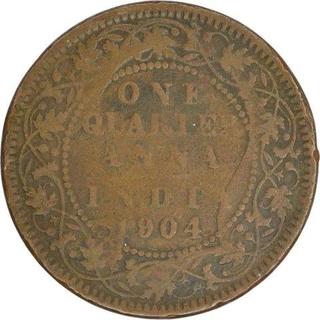 Copper Quarter Anna Coin of King Edward VII of Calcutta Mint of 1904.