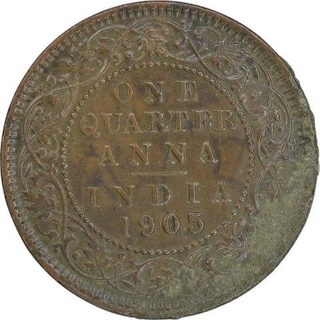 Bronze One Quarter Anna Coin of King Edward VII of Calcutta Mint of 1905.