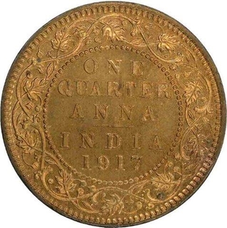 Bronze Quarter Anna Coin of King George V of Calcutta Mint of 1917.