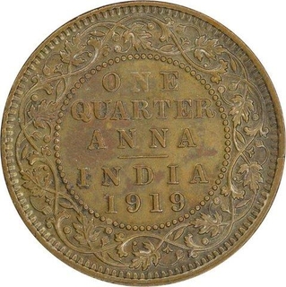 Bronze One Quarter Anna Coin of King George V of Calcutta Mint of 1919.