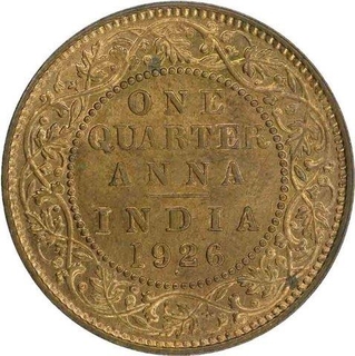 Bronze  Quarter Anna Coin of King George V of Bombay Mint of 1926.