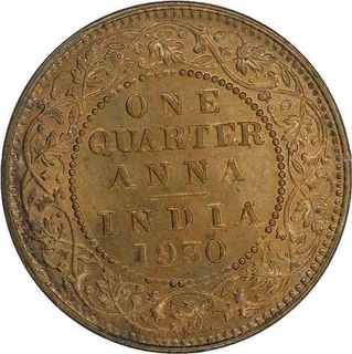 Bronze  Quarter Anna Coin of King George V of Calcutta Mint of 1930.